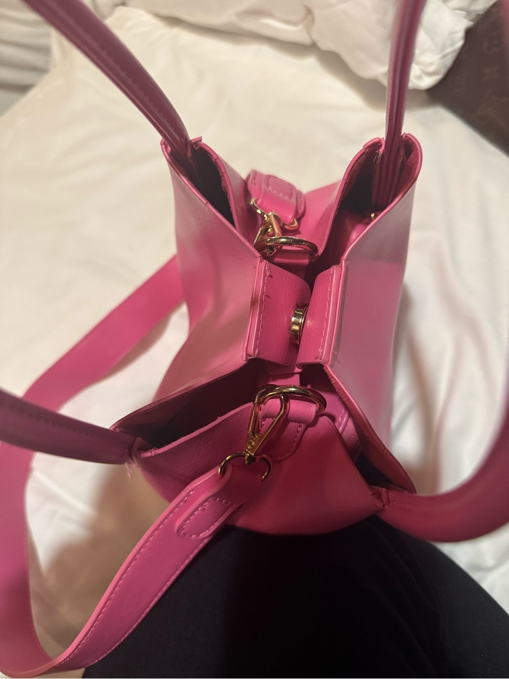 Anthropologie Hot Pink Mini Bucket Bag with Matching Pouch - Picture 4 of 10